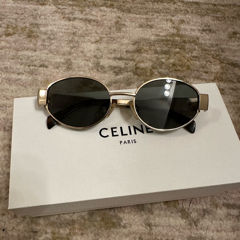 CELINE Triomphe Oval Sunglasses, Celine Oval Sunglasses Gold